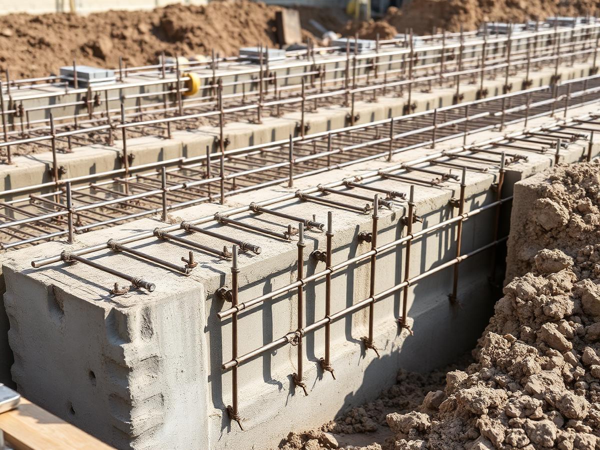 Reinforced concrete strip foundations